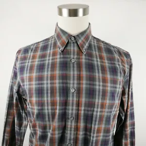 Black Brown 1826 Mens Cotton LS Button Down Dark Multi Color Plaid Dress Shirt L - Picture 1 of 11
