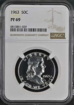 1963 Silver Proof Franklin Half Dollar NGC PF69 - Image 1 of 2