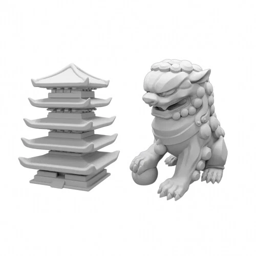 POST SCRIPTUM Shogun no Katana - Startspieler-Miniatur Jadelöwe und Rundenmarker Pagode