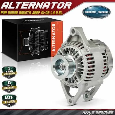 Alternador para Dodge Dakota Jeep 01-02 L4 2,5 L 117 amperios/12 voltios CW polea de 6 ranuras Foto 1 de 4