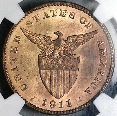 1911-S NGC MS 64 RB Philippines 1 Centavo San Francisco Mint Coin (25061502C) - Image 1 of 4