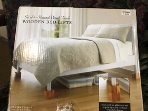 BED BATH & BEYOND WOOD BED LIFTS 3.5” (NATURAL WOOD FINISH) SET OF 4 - Picture 1 of 6