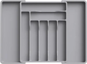 Grey Expandable 9 Section Plastic Cutlery Tray Kitchen Organiser Drawer Insert - Picture 1 of 1