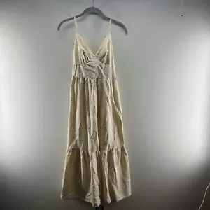 Japna Kleid Damen klein elfenbein Leinenmischung Spaghettiträger Maxi Stufen neu mit Etikett - Bild 1 von 7