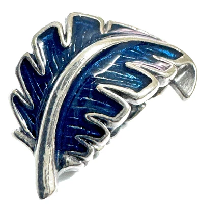 Authentic Pandora Sterling Silver Blue Curved Feather Charm Bead 792576C01 - Image 1 of 4