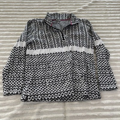 T By Talbots Women Black White 1/4 Zip Sweater Size Large 100% Cotton - Image 1 of 4