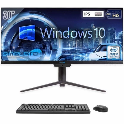 AIO ALL IN ONE I3 21:9 ULTRAWIDE 30" WINDOWS 10 4GB 120GB 2K IPS WIFI 6 PC BT - Image 1 of 4