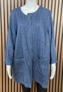 Eileen Fisher Women's 3X Blue Sweater Organic Cotton Linen Cardigan Open Front - Picture 1 of 9
