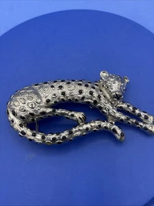 De colección 1987 Mimi Di N Tono Plata Esmalte Grande Leopardo Jaguar Metal Hebilla de Cinturón - Imagen 1 de 5