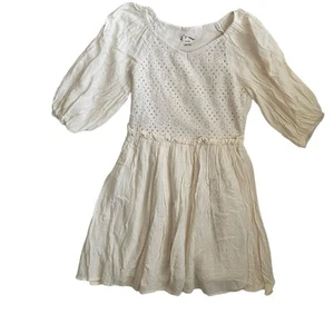 Art Class Girls Dress M Cream Smocked Gauze Crochet Multi Media High Waist Lined - Picture 1 of 10