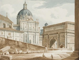 Santi Luca e Martina in Rom, um 1820, Tusche Romantik Unbekannt (19.Jhd) - Picture 1 of 4