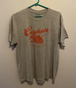 Cajun Bowfishing Men's T-Shirt Gildan Size Large Gray And Orange - Picture 1 of 4