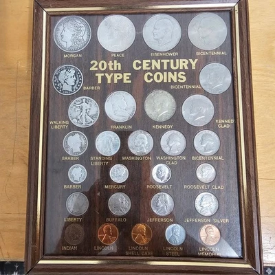 A Framed Set of Twenty Eight 28 U.S. 20th Centry Type Coins. 9061-279-01 - Image 1 of 4
