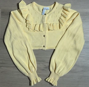 Janie And Jack Knit Cropped Cardigan Sweater Ruffles Girls Yellow Gold - Size 10 - Picture 1 of 3