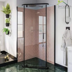 Duschkabine Dusche Fünfeck Duschwand 90 x 90 x 190 cm Klarglas Tür black schwarz - Bild 1 von 6