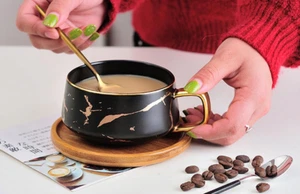 Eplze YBK Tech Porcelain Tea Cup Coffee Mug Set for Afternoon Tea - Marble Short - Picture 1 of 7