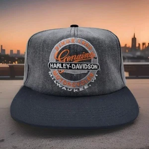 Harley Davidson Snapback Blockhead Hat Gray Black Embroidered Logo Milwaukee WI - Picture 1 of 11