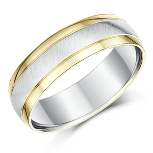 Sterlingsilber und 9kt Gelbgold zweifarbiger Ehering 6 mm Herren Damen Band - Bild 1 von 2