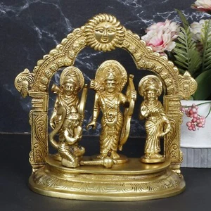Brass Ram Darbar Statue Rama Sita Lakshman Hanuman Idol Hindu Puja Figure 7 Inch - Picture 1 of 5