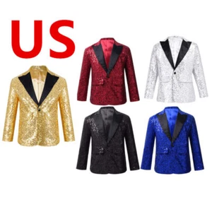 Blazer tuta bambino ragazzo paillettes lucide smoking matrimonio banchetto festa giacca cappotto - Foto 1 di 37