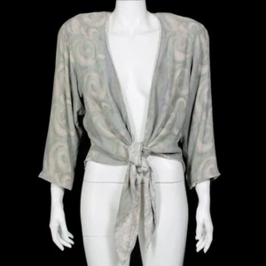 Vtg PLATINUM Dorthy Schoelen Art to Wear Front Tie Shoulder Pad Jacket sz S /268 - Picture 1 of 6