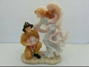SERAPHIM CLASSICS #81775 CARING TOUCH "ANGEL WITH FIREMAN", 2000 BY ROMAN, INC - Picture 1 of 9
