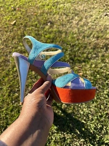 LULU TOWNSEND Heels Womens 9 Multi-  Strappy Stiletto High Open Toe Shoes - Picture 1 of 4