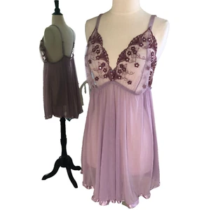 Babydoll Nightgown 2X Lavender Sheer Sparkly Floral Satin Trim Fairy Lingerie - Picture 1 of 11