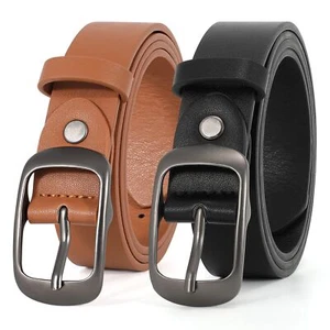 2 Pack Women Plus Size Leather Belts Fashion Cowhide Waist Belt with Solid Pi... - Picture 1 of 7
