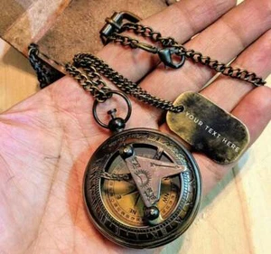 Brass Compass Necklace personalized sundial compass working With / Lather case - Picture 1 of 5
