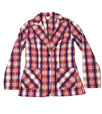 Blazer Vintage JC Penney Talla Pequeña Seersucker Re Chaqueta Multi Cuadros Años 70 80 Foto 1 de 4