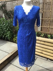 Twiggy - Classic M&S Blue Floral Lace Bodycon Dress Secret Support Size 12 BNWT - Picture 1 of 10
