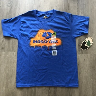 NEW Mossy Oak Boy’s Youth Small Blue Short Sleeve Tee Shirt Orange Decal - Image 1 of 3