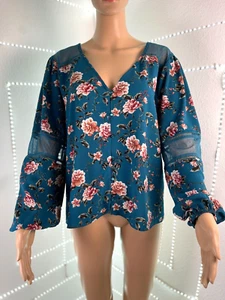 Live To Be Spoiled Top Blouse Size XXL Cropped Boho Blouse Floral Button Front - Picture 1 of 6