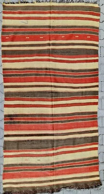 Alfombra antigua, alfombra vintage 4x9, alfombra kilim 4x9, alfombra oriental 4x9, alfombra a rayas Foto 1 de 4