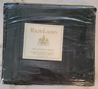 NOS Vintage Ralph Lauren Sateen Black Estate Flat Sheet-Twin [1006] - Image 1 of 3