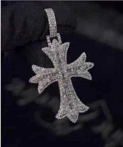 2.30Ct Round Cut Moissanite Cross Charm Men's Pendant 14K White Gold Plated - Picture 1 of 7
