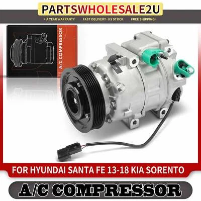 A/C Compressor w/ 6-Groove for Hyundai Santa Fe 2013-2018 Kia Sorento 2011-2015 - Image 1 of 4