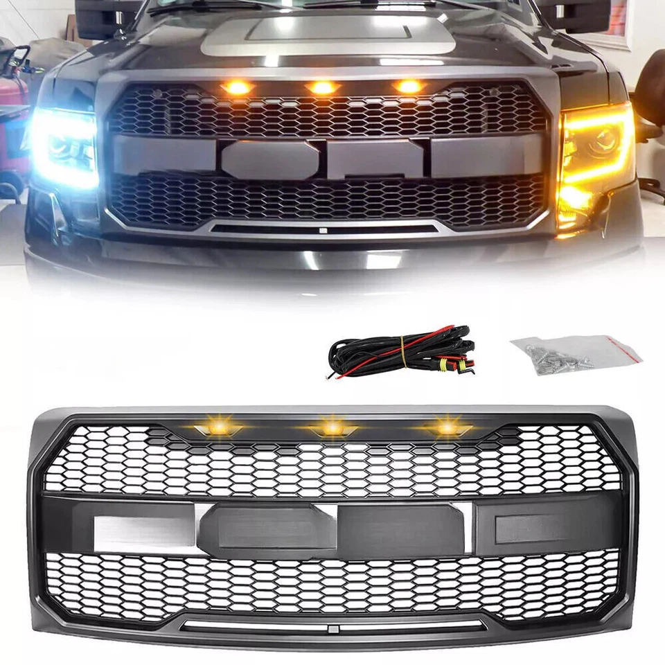 For Ford F-150 2009-2014 Front Bumper Grille Raptor Style Grill W/Letter&LED Foto 1 de 4