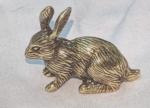 Rabbit Figurine Antique Old Gold Lustre Vintage Solid Brass Bugs Bunny Hare Cute - Picture 1 of 21