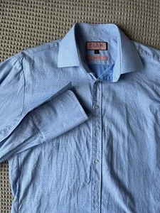 Thomas ROSA Hombre Camisa de Vestir Manga Larga Azul Cuadros Puño Francés Talla 16 41cm - Imagen 1 de 9
