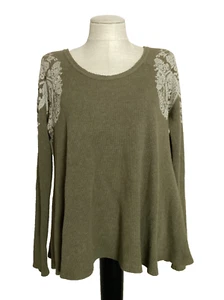 WE THE FREE Olive Green Waffle Knit Long Sleeve Top Sz M - Picture 1 of 6