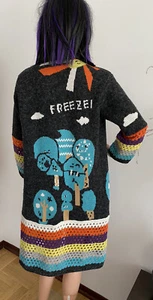 VTG 90s Freeze Multicolor Wool Hand Made Woman Cardigan Sweater L - Picture 1 of 9
