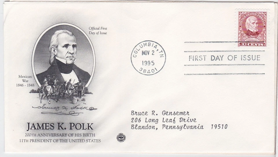 TurtlesTradingPost- James K Polk- 1995 #2587 FDC- Artcraft Variety Cachet - Image 1 of 1