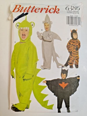Butterick 6386 Shark Alien Costume Sewing Pattern Boys S M 1 2T 3T 4T Jumpsuit - Image 1 of 4