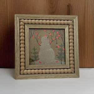 Greenbrier Framed Art Snowman with Shiny Red Cardinals Birds 6.25”x6.25” - Picture 1 of 13
