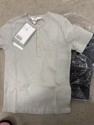 NUEVO CON ETIQUETAS H&M 3/4t Henley Camiseta Básica 3 Pk Manga Corta Mezcla de Algodón Foto 1 de 3