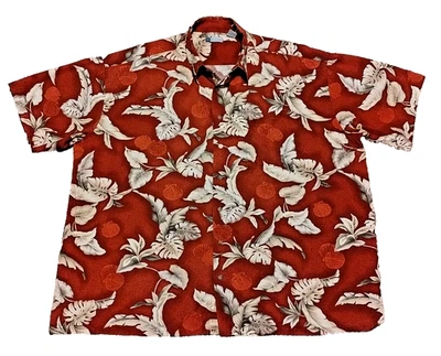 Half Moon Bay Shirt XXL Red Floral Seashell Hawaiian Button Up 100% Cotton - Image 1 of 4