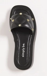 New black Studded Platform Flatform Sliders PU Mules Shoes Simply be Size 6EEE - Picture 1 of 3
