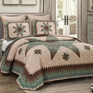 Donna Sharp Sea Breeze Star Quilt **King** 3-PC Set Floral Country Cottage Teal - Picture 1 of 5